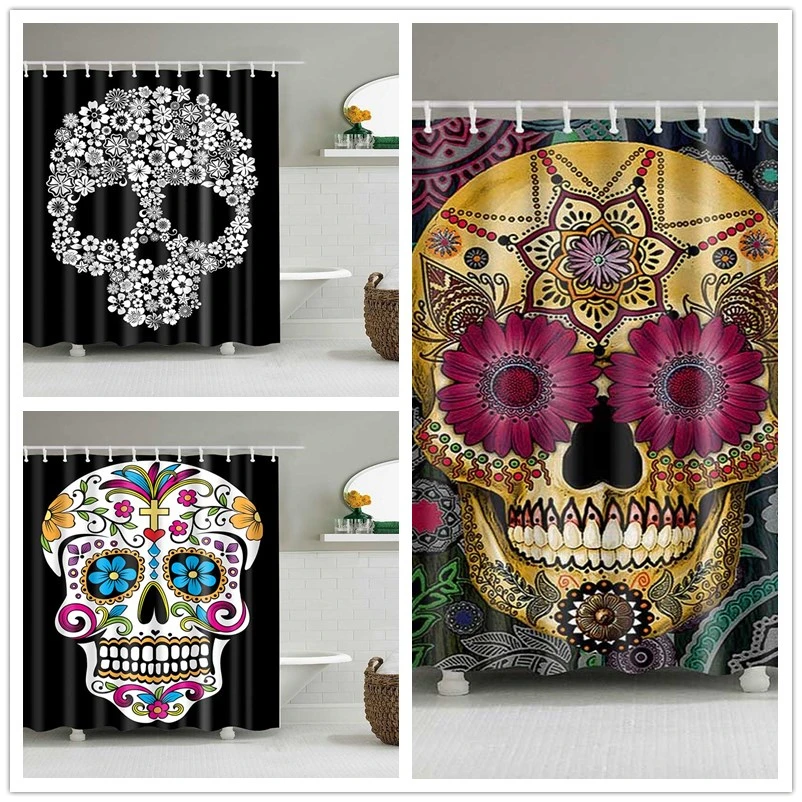 

Cartoon Shower Curtain Skull Design Custom Bathroom Curtain Waterproof Ecofriendly Polyester Fabric Multi-Size Shower Curtains