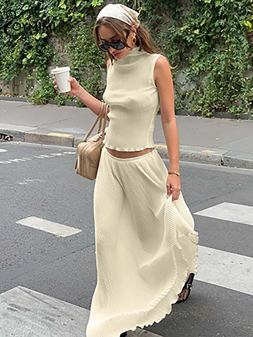 Oymimi повседневные бежевые плиссированные комплекты для женщин элегантные блузки