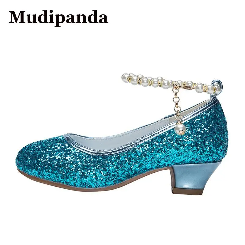 

Кожаная танцевальная обувь для девочек, Весенняя детская танцевальная обувь с жемчужными цепочками, детская обувь на высоком каблуке, нескользящая обувь для школьных вечеринок для маленьких девочек