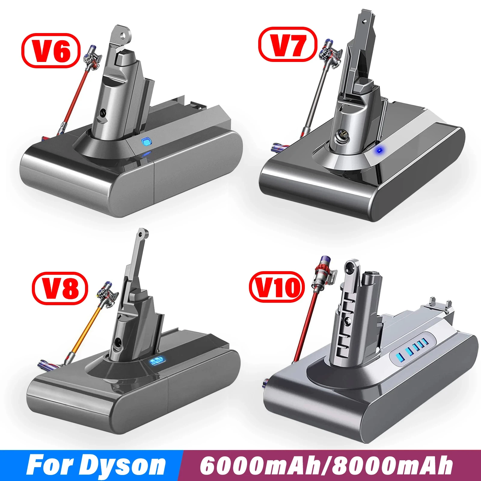 Сменный аккумулятор Powtree 6 0 Ач/8 Ач для Dyson V6 V7 V8 V10 Series SV12 DC62 SV11 sv10