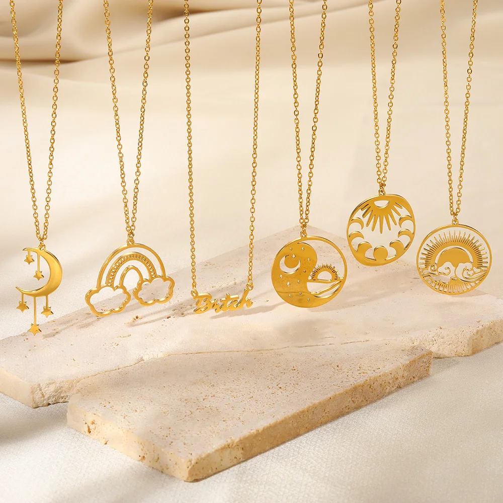 

Vintage Skull Butterfly Necklace For Women Sun Moon Star Necklaces Stainless Steel Charms Jewelry Pendants Neck Accessories