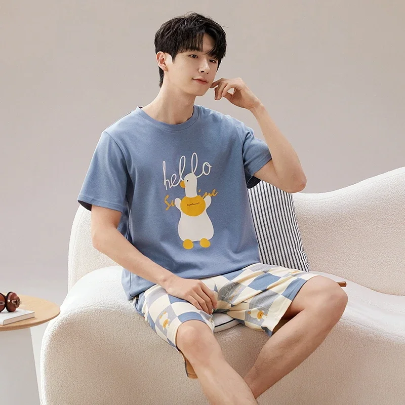 Пижамный комплект Pj мужской с коротким рукавом мягкая трикотажная одежда для сна