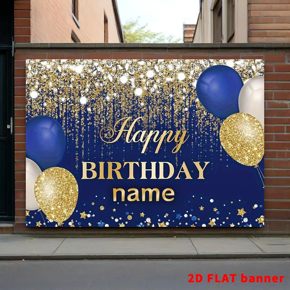 Фото 1 шт. темно-синий баннер с золотыми блестками и надписью Happy Birthday, индивидуальный дизайн, декор для вечеринки №4