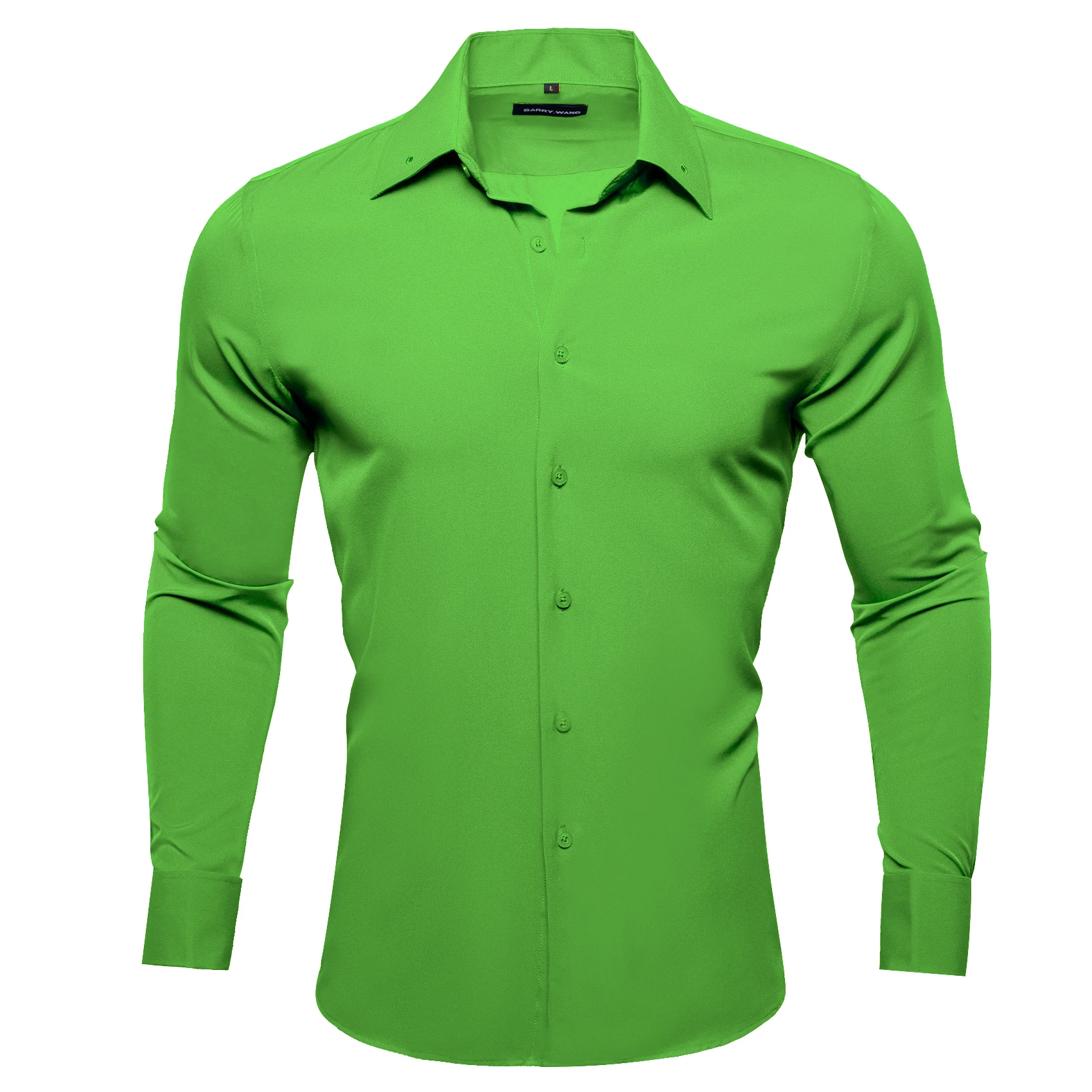 

Barry. Wang New Designer Silk Shirts for Men Macaron Color Solid Green Long Sleeve Four Seasons Man Blouses Fit Party CY-0741