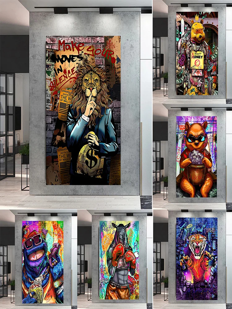 

2022 Pop Street Graffiti Art Animal Panda Bear Tiger Monkey Rhinoceros Canvas Painting Poster Printing Living Room Home Decor