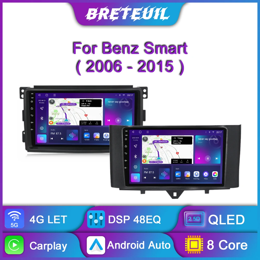 For Mercedes Benz Smart Fortwo 2006 2007 2008 2009 2011-2015 Multimedia Player Carplay Navigation Gps Qled Dsp