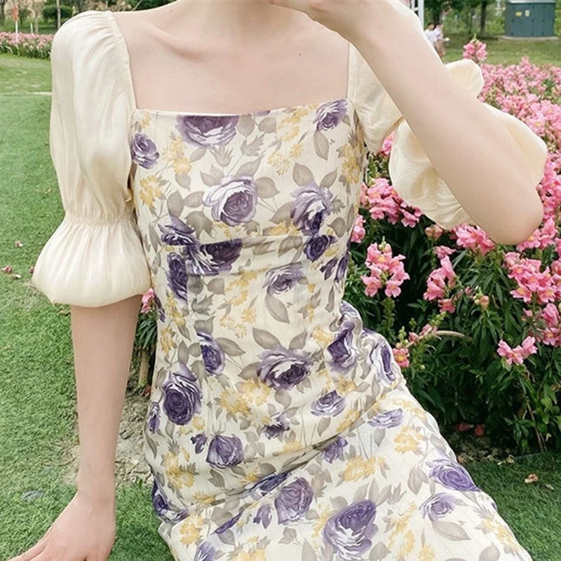 

Женское винтажное платье трапециевидной формы, Элегантное Длинное хлопковое платье во французском стиле с цветочным принтом, лето 2023