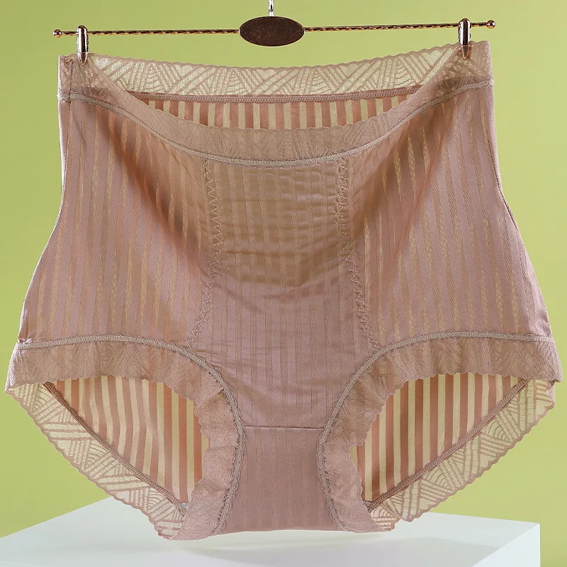 Hip Lift High Waist Underwear For Women Summer Sexy Lace Lingerie Ice Silk Underpants Lady's Large Size Panties Briefs 3pcs/set