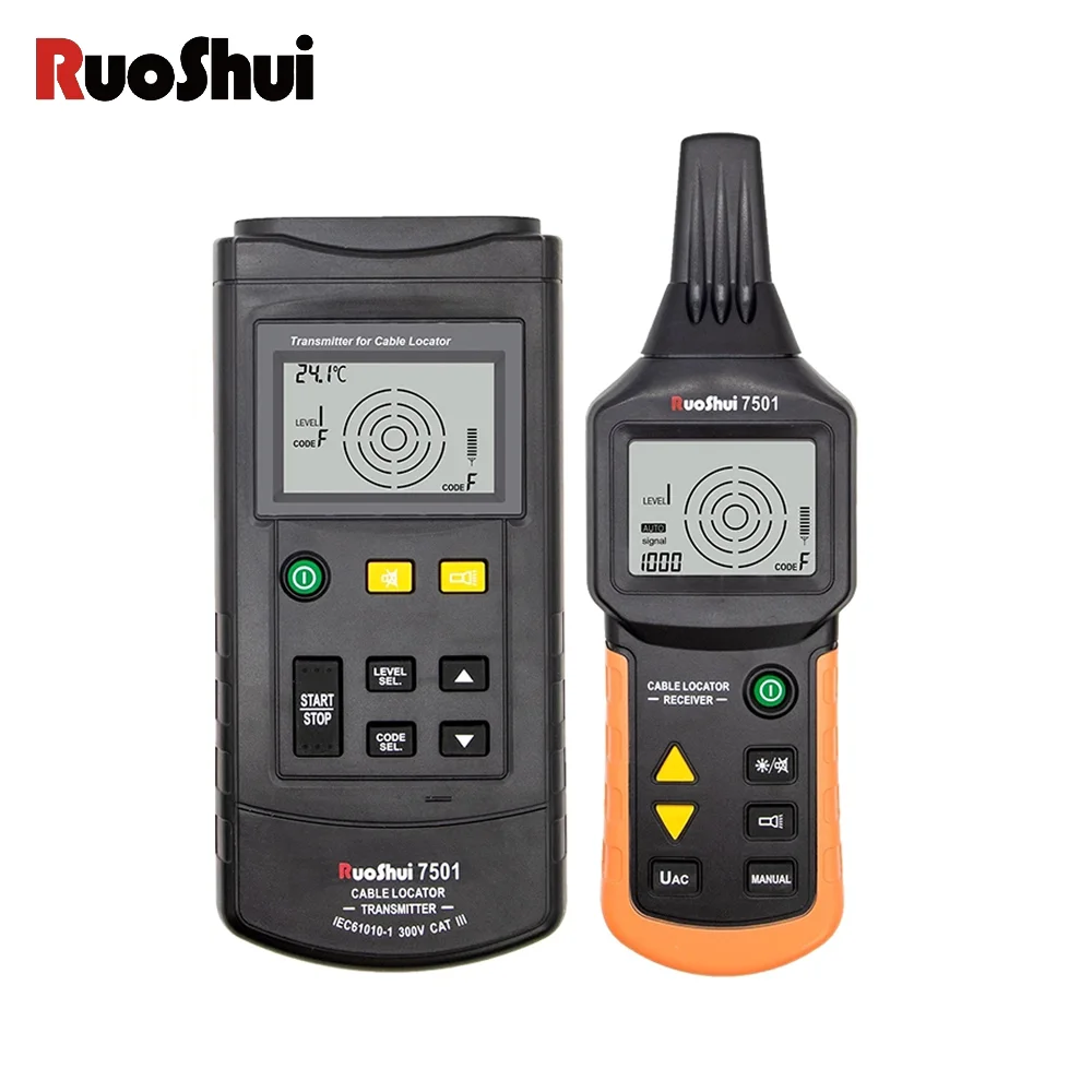 

RuoShui 7501 Cable Locator 12V-400V AC DC Detector Tester Professional Underground Wire Network Finder Metal Pipe Line Tracker