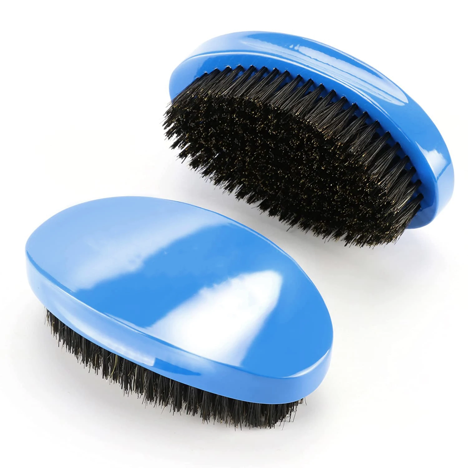 DREWTI Blue 360 Wave Brush Afro Men's Comb Professional Hair Brushes Black Short Hair Wooden Handle Boar Bristles Hard Medium