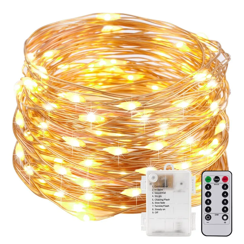 

Remote Control LED Fairy String Light Outdoor Camping Decoration Light Copper Wire Lamp 8 Mode Wedding Party Christmas Light AA