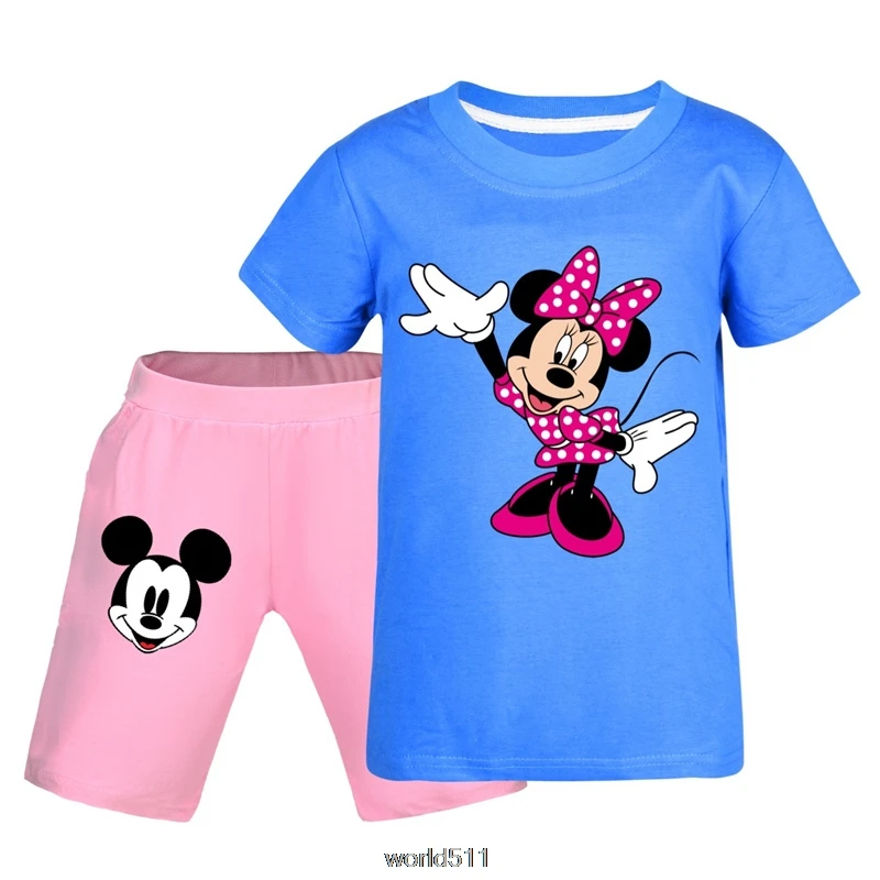 Спортивный костюм для мальчиков с Микки и Минни летняя детская модная футболка