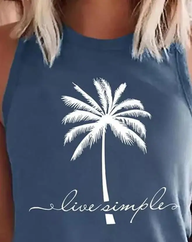 

Elegant Tops for Women 2023 Summer Tees Sleeveless Simple Coconut Tree Print Casual Holiday Beach Women's Tank Top Streetwear