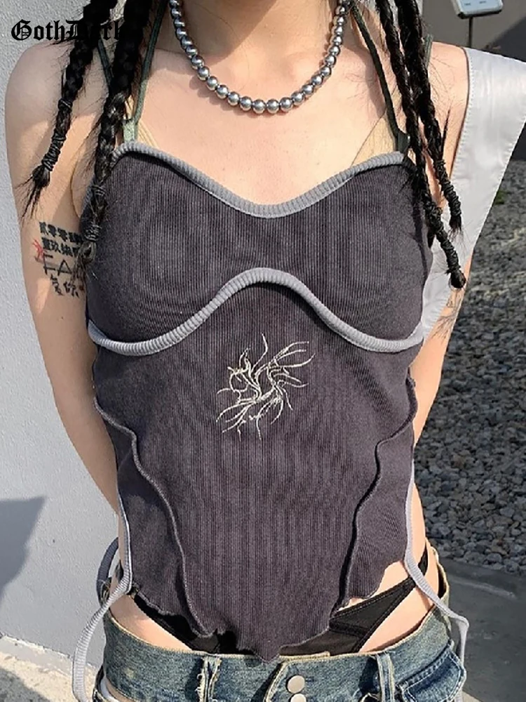 Goth Dark – Camis gothiques Vintage pour femmes  imprimé esthétique Y2k Punk Sexy dos nu