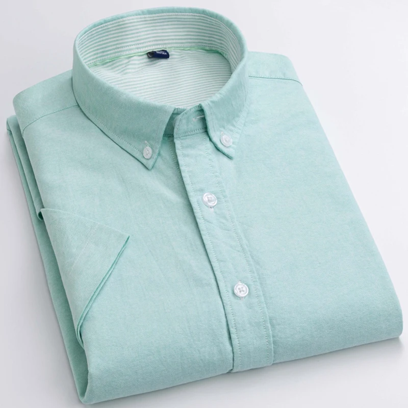 

Summer Cool Oxford Cotton Men's Short Sleeve Shirt Solid Plaid Checkered Simple Comfortable Casual Branded Shirt Oxford Clothing