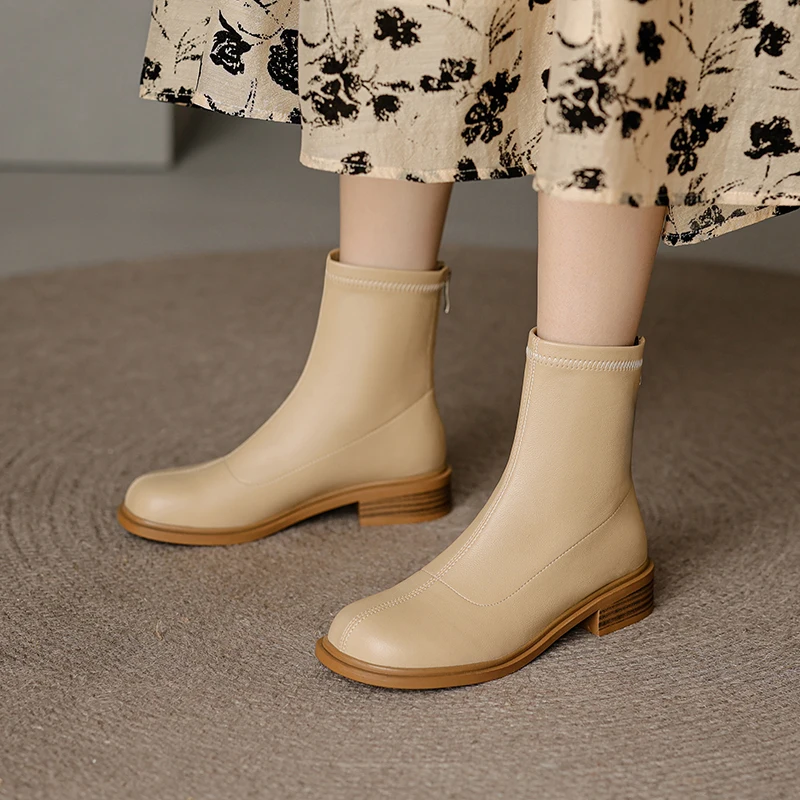 

Женские ботильоны из натуральной кожи, на молнии, с круглым носком