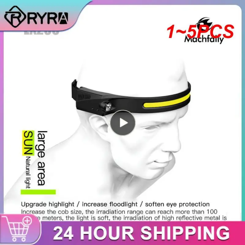

1~5PCS Induction Headlamp Camping Search Light USB Rechargeable Headlight Led Head Work Light With Built-in Battery