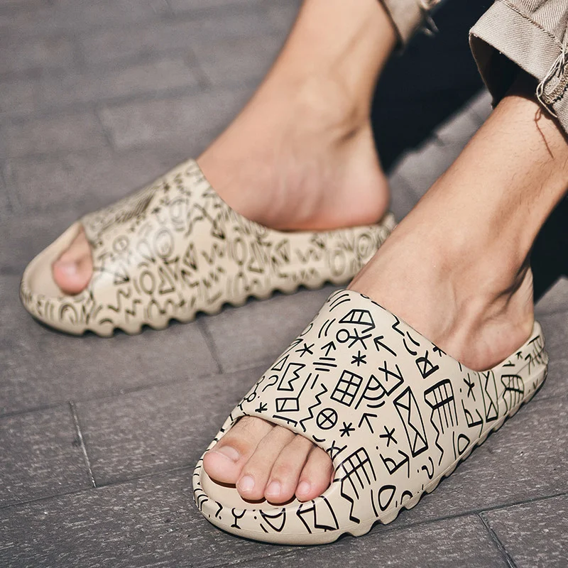 

Graffiti Slides Summer Cartoon Men Slippers Women Thick 2023 Summer Fashion Printed Platform Shoes Non-slip Outdoor Sandals