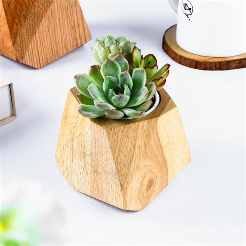 

Succulents Wooden Cactus Plants Pot Simple Balcony Flower Pot Office Desktop Bonsai Garden Planters Small Vase Home Decoration