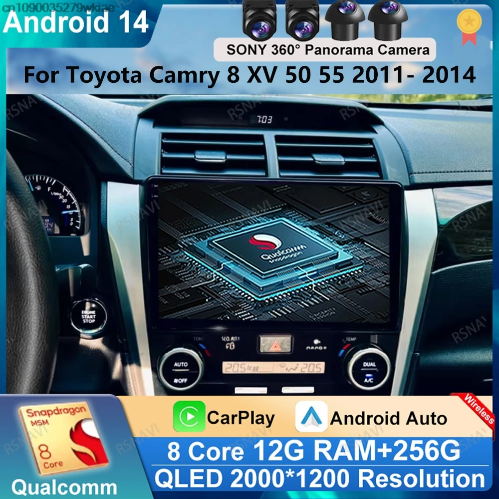 Автомобильный радиоприемник Andoird 14 для Toyota Camry 8 XV 50 55 2011-2014 гг. беспроводной Carplay Auto
