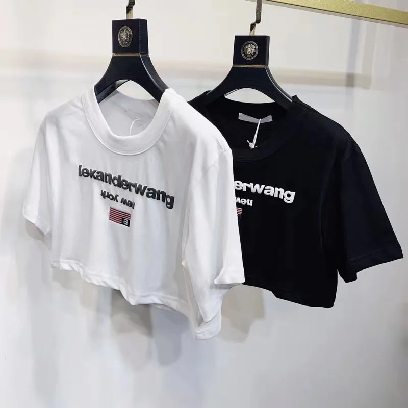 

Open Waist Round Neck Short Sleeve T-Shirt High Quality 2022 Fashion Brand Women's Clothing New Letter Print Loose Short Tops