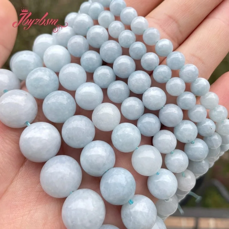 

6/8/10/12/14mm Round Aquamarines Jades Smooth Loose Stone Beads For Necklace Bracelet DIY Jewelry Making 15" Free Shipping