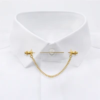 simple personality gold color pins brooches metal chain tassel shirt collar lapel pin fashion for women men accessories jewelry