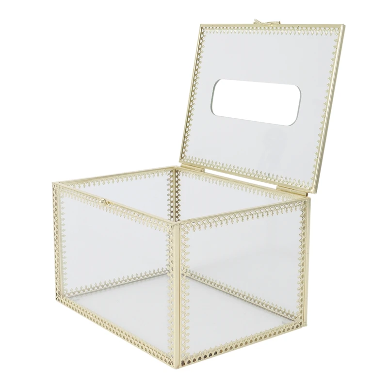 

Nordic Tissue Box Household Light Luxury Golden Copper Rim Glass Tabletop Storage Coffee Table Restaurant Pumping Box