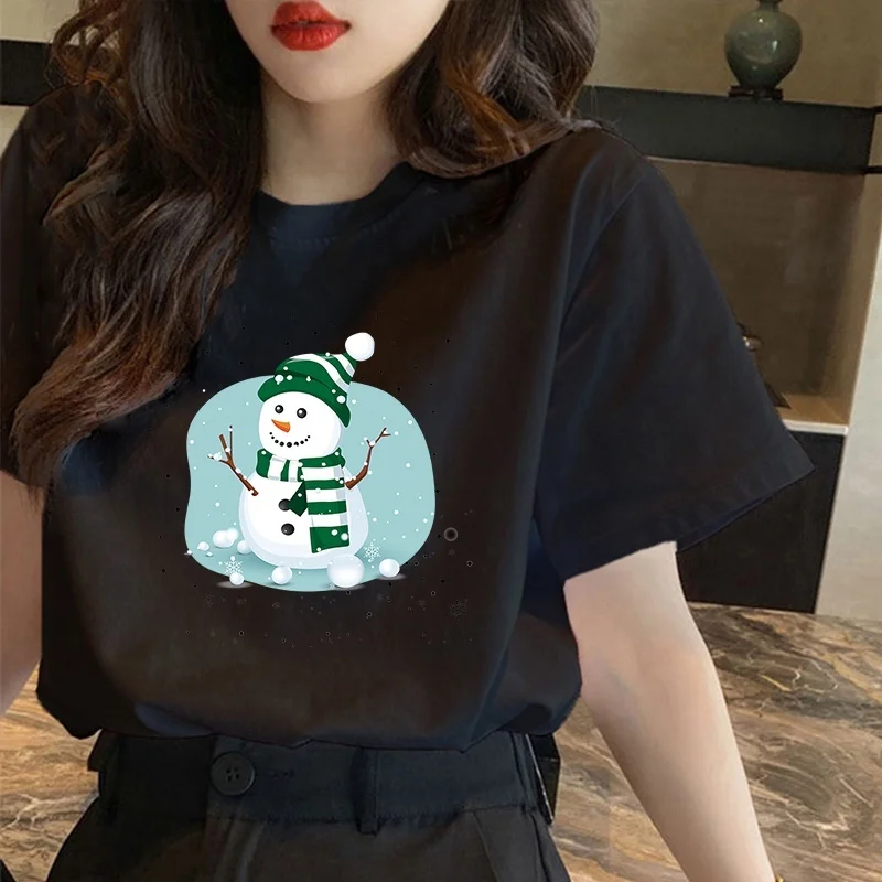 

Korean tees Round neck cartoon christmas pattern Printed t-shirt tshirt for men women vintage clothes DW159