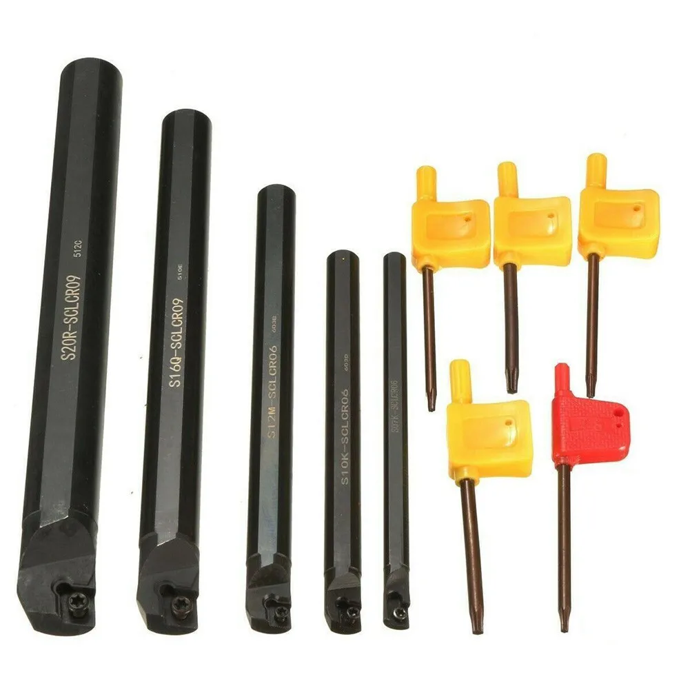 

5pcs Boring Bar 7/10/12/16/20mm 95° Black Boring Bar Alloy Steel Turning Tool Post For Boring Cutting Industrial Supplies
