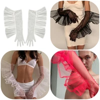 1 pairs women long lace gloves ruffled lace arm sleeves sexy over finger fingerless glove lady mitten dress sexy accessories