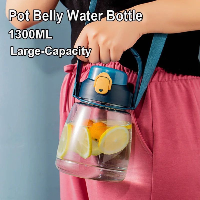 

1300ml Large-capacity Sports Water Bottle Female Summer Portable Cute Pot Belly Straw Cup For Kids Student Children Kawaii Cups
