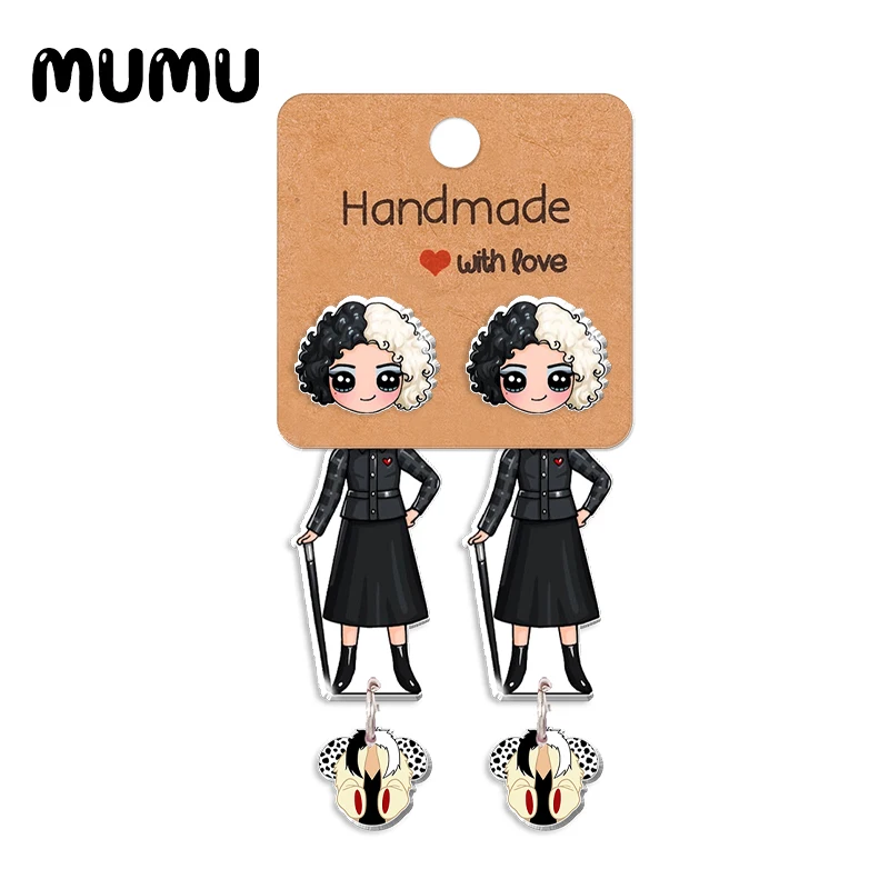 Новинка 2024 женские серьги-гвоздики в виде злодейцев Cruella ювелирные изделия из