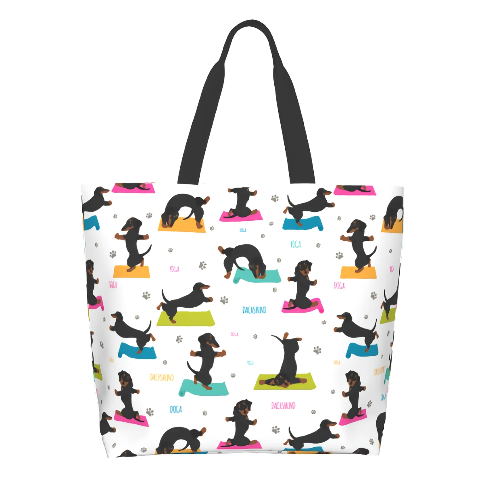 

Сумка для покупок Yoga Dogs, многоразовая забавная Сумка-тоут с таксой, милая Повседневная легкая вместительная сумка через плечо