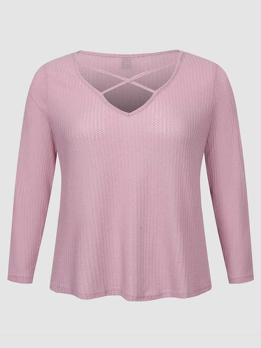 

Finjani Y2k Clothes Plus Size Women T-shirts Elegant Pink Office Ladies Tee Criss Cross Blouses