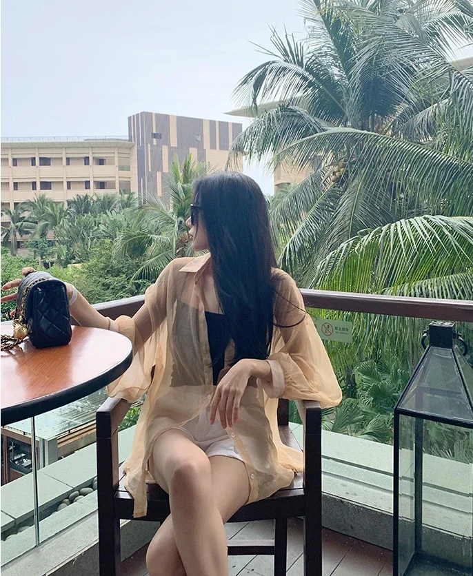 Модная женская блузка летняя шифоновая Солнцезащитная одежда рубашка и кардиган