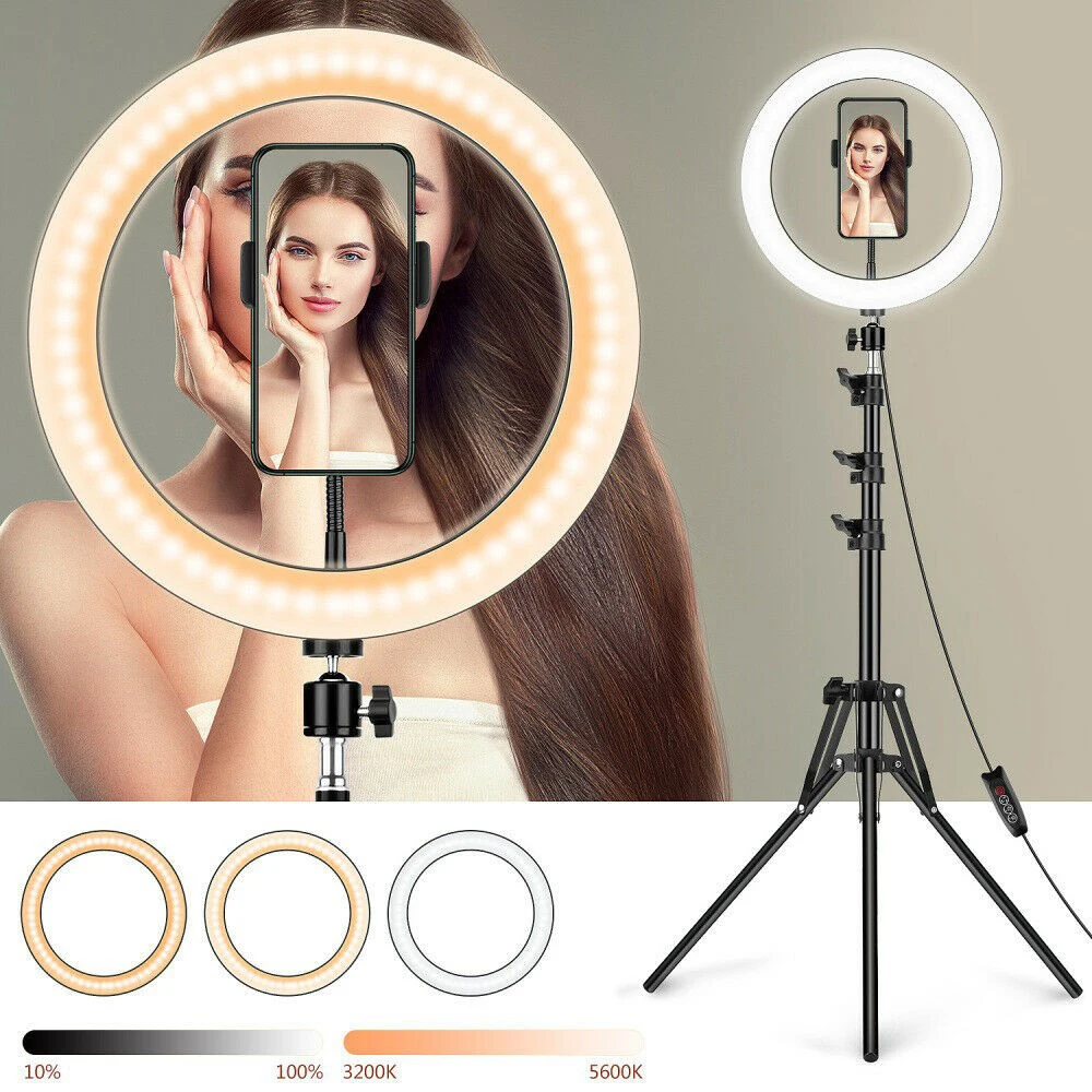 

13 inch Ring Light with Floor Tripod and Desk Stand, LED Circle Light with Phone Holder, for Photo Selfie, Video Recording, Zoom