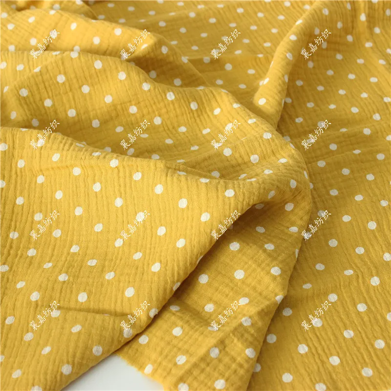 

50X135cm 100% Cotton Sewing Challie Fabric Double Layer Gauze Fabric Cotton Crepe Small Round Dot Seersucker Dress