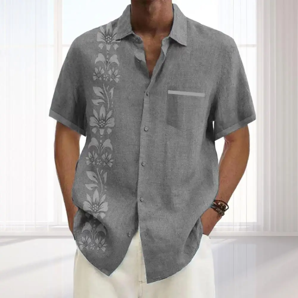 

Рубашка мужская с цветочным принтом, тонкая сорочка с лацканами, однобортная блуза свободного кроя, уличная одежда, лето