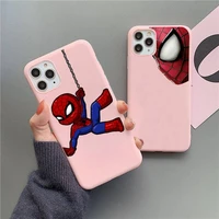marvel superhero spider man phone case for iphone 13 12 11 pro max mini xs 8 7 6 6s plus x xr matte candy pink silicone cover