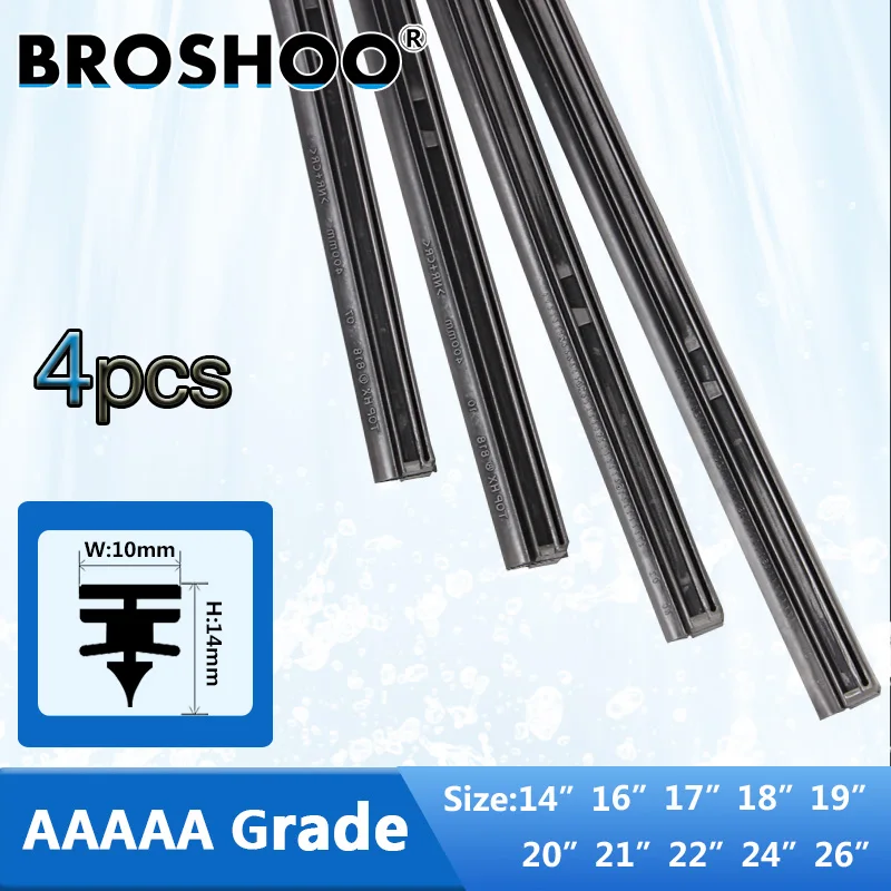 

Полоски для автомобильного стеклоочистителя BROSHOO, вставка из натурального каучука, 14 "16" 17 "18" 19 "20" 21 "22" 24 "26" 10 мм 4 шт./лот, автомобильные аксессуары