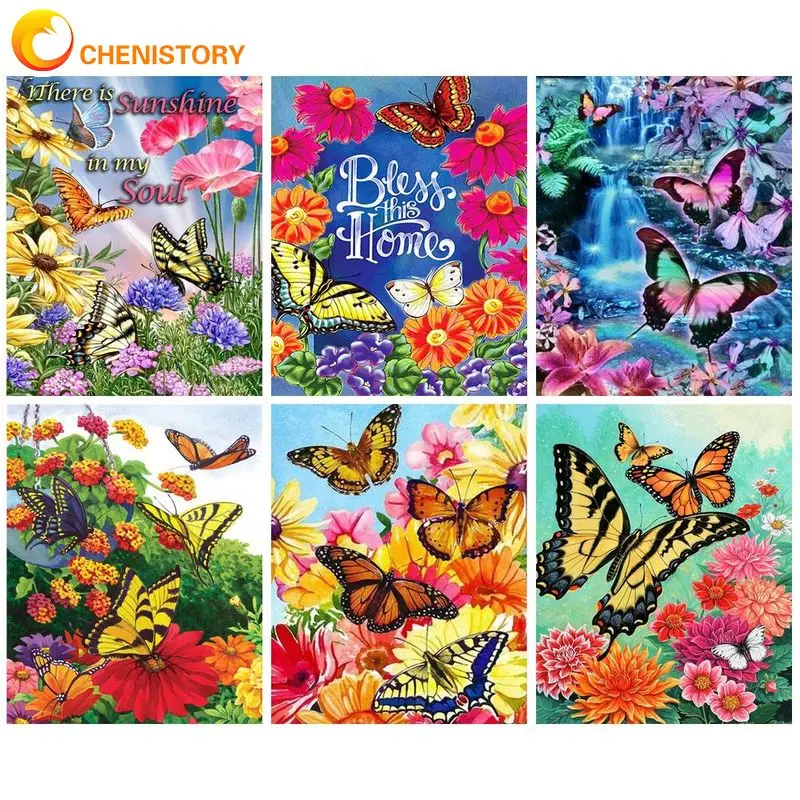 

CHENISTORY Oil Painting By Numbers On Canvas Paintings On Number Colorful Butterflies Number Painting Home Decor Gift Handiwork