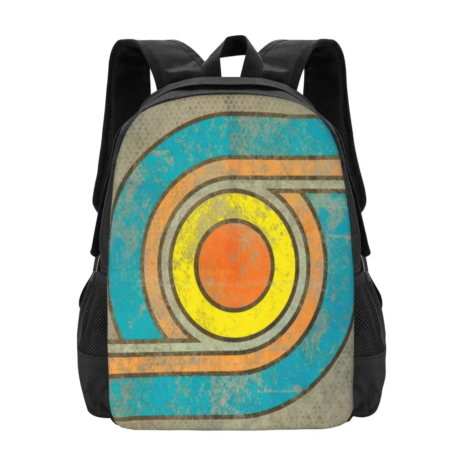 

Turn Large Capacity School Backpack Laptop Bags Abstract Colorful Vintage Retro Texture Pop Art Yellow Orange Blue Turn Circles