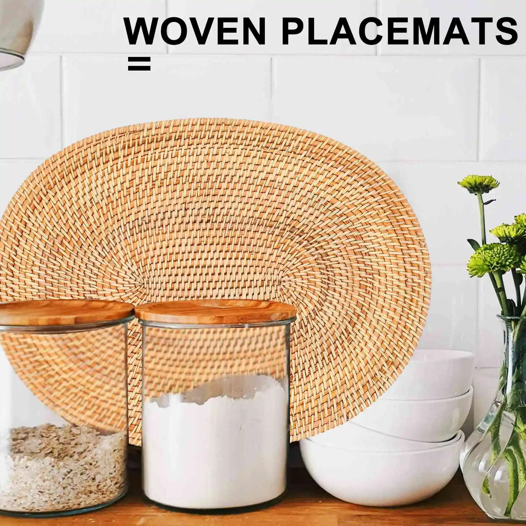 

2 Pcs Oval Rattan Placemat,Natural Rattan Hand-Woven,Tea Ceremony Accessories,Suitable for Dining Room, Kitchen,Etc