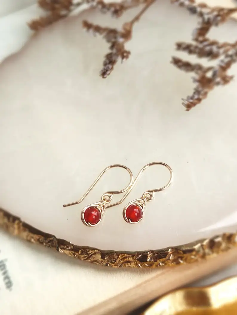 

Small carnelian dangle earrings, 14K gold filled, carnelian dangle earrings
