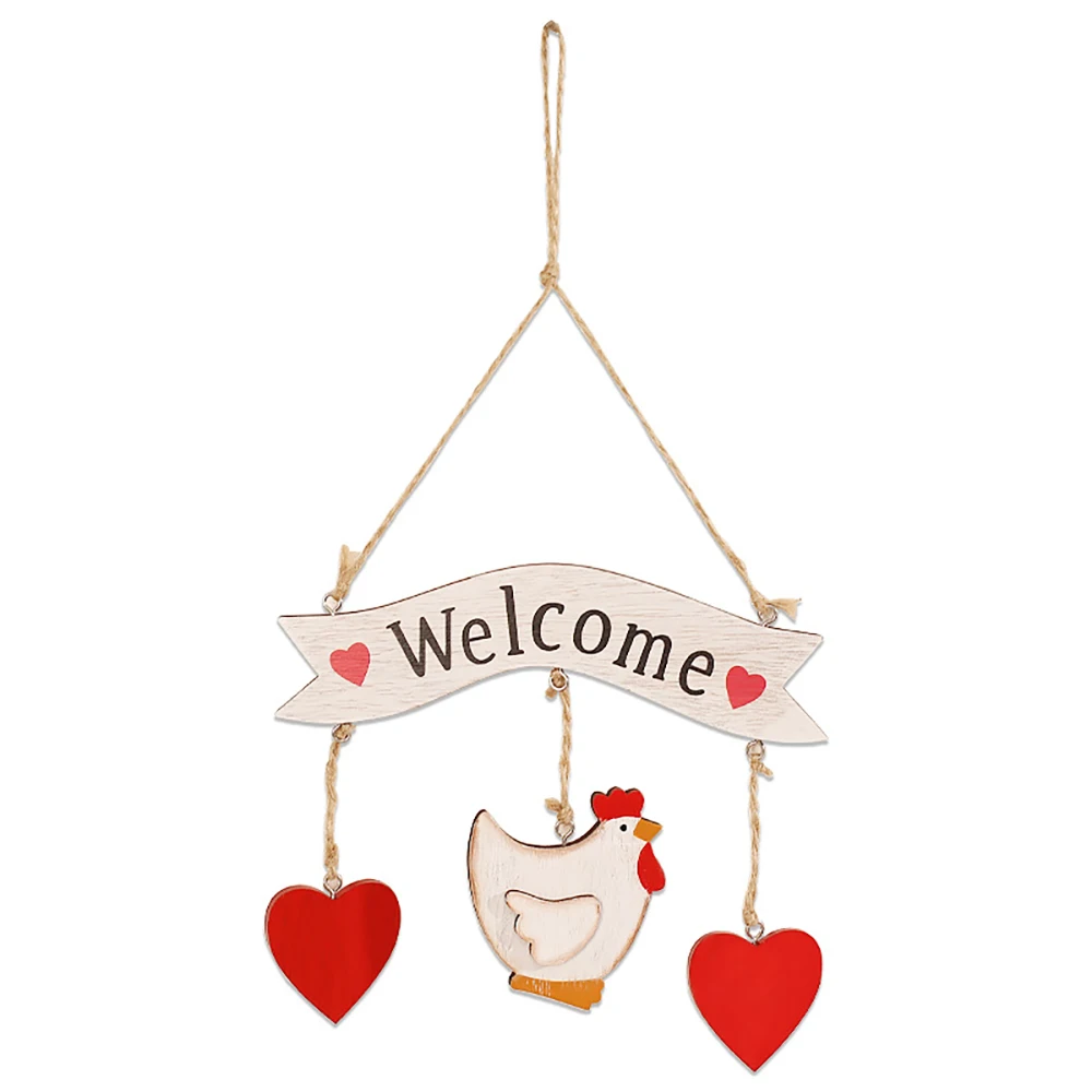 

Cartoon Chicken Easter Day Heart Wooden Tree Drop Ornament Welcome Home Hotel Party Decor Windows DIY Pendant