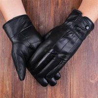 wholesale mens fashion genuine leather gloves thick plush winter warm sheepskin driving gloves mittens black brown