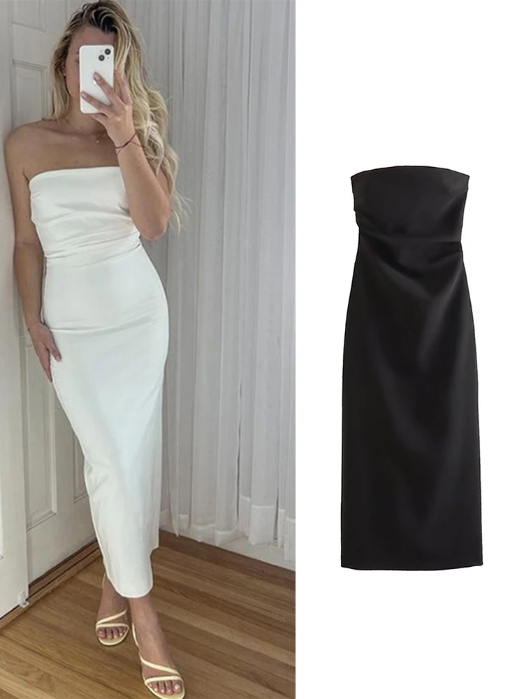 

New Tube Top Tight Dresses Women 2023 Sleeveless Folds Street Holiday Leisure Young Student Clothing Evening Gown Split Dress