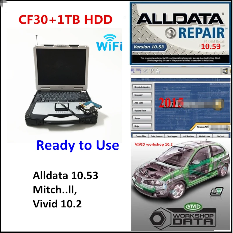 Бывший в употреблении ноутбук для Panasonic Toughbook CF30 CF-30 4 Гб ОЗУ с программным обеспечением для авторемонта Alldata 10,53, Mitc .. ll, яркие данные о цехе 10,2