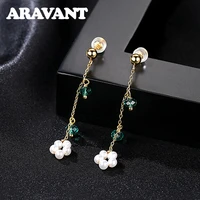 925 silver 18k gold pearl long chain earring for women fashion jewelry gift